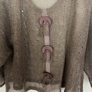 Brown Unique Open Knit Sequins Women's Sweater One Size